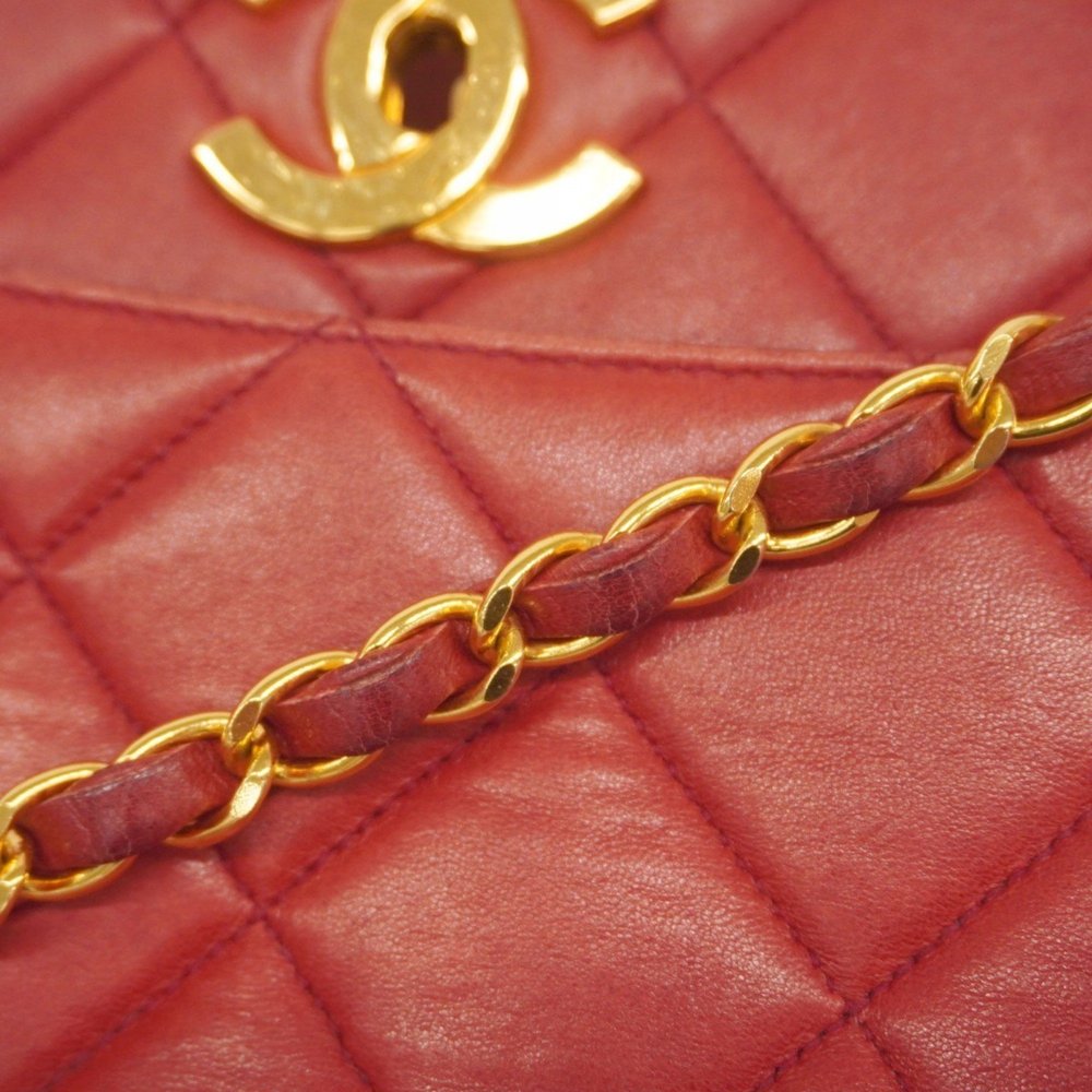 Chanel Matelasse Chain Shoulder Bag, Lambskin, Red, Women's - Picture 9 of 16